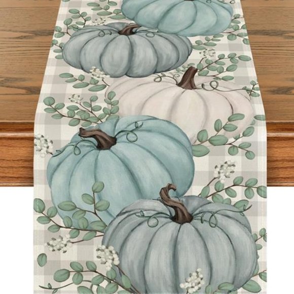Pumpkin Table Runner Decorative Cloth Thanksgiving Decoration Blue Fall Decor - Picture 1 of 9